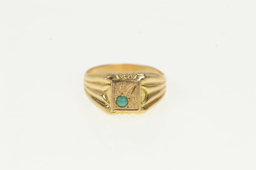 14K Ornate Turquoise Victorian Squared Baby Ring Yellow Gold