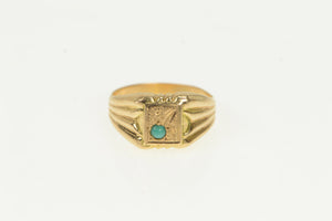 14K Ornate Turquoise Victorian Squared Baby Ring Yellow Gold