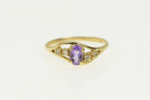 14K Oval Amethyst Diamond Accent Wavy Ring Yellow Gold