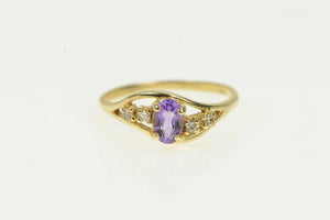 14K Oval Amethyst Diamond Accent Wavy Ring Yellow Gold