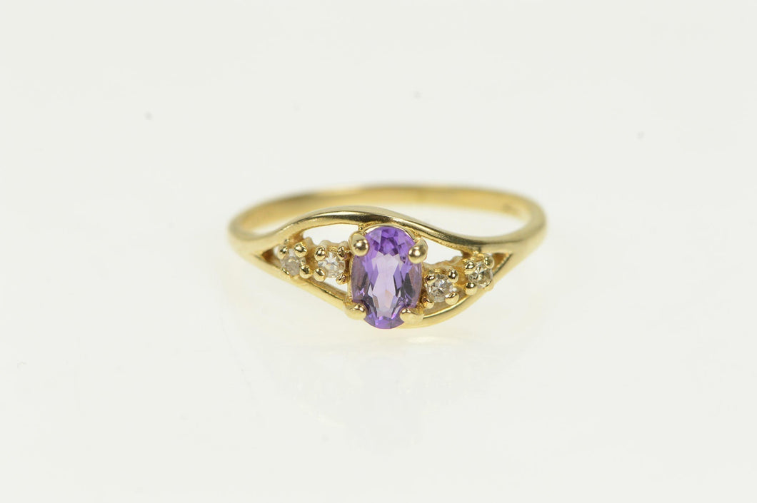 14K Oval Amethyst Diamond Accent Wavy Ring Yellow Gold
