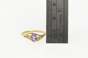 14K Oval Amethyst Diamond Accent Wavy Ring Yellow Gold