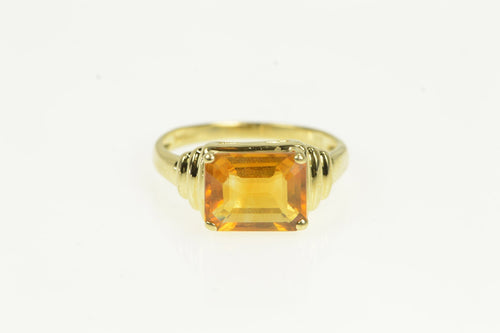 14K Emerald Cut Citrine Vintage Retro Statement Ring Yellow Gold