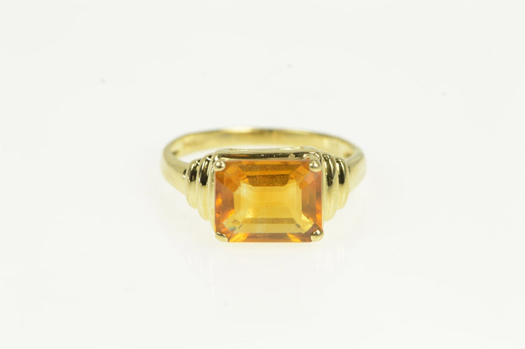 14K Emerald Cut Citrine Vintage Retro Statement Ring Yellow Gold