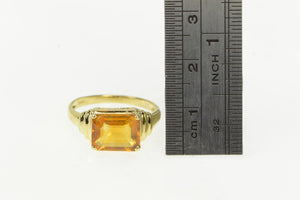 14K Emerald Cut Citrine Vintage Retro Statement Ring Yellow Gold