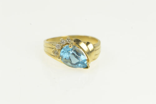 14K Pear Cut Blue Topaz Diamond Accent Vintage Ring Yellow Gold