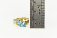 Load image into Gallery viewer, 14K Pear Cut Blue Topaz Diamond Accent Vintage Ring Yellow Gold