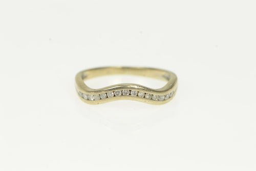 14K Wavy Diamond Channel Wedding Band Ring Yellow Gold