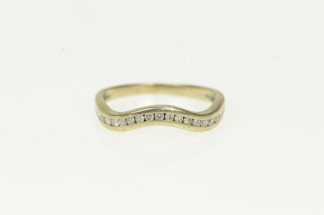 14K Wavy Diamond Channel Wedding Band Ring Yellow Gold
