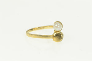 14K Pearl Diamond Accent Bypass Wrap Vintage Ring Yellow Gold