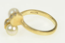 Load image into Gallery viewer, 14K Pearl Diamond Accent Bypass Wrap Vintage Ring Yellow Gold