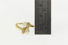 Load image into Gallery viewer, 14K Pearl Diamond Accent Bypass Wrap Vintage Ring Yellow Gold