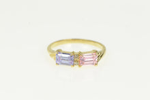 Load image into Gallery viewer, 14K Pink &amp; Purple Emerald Cut Cubic Zirconia Ring Yellow Gold