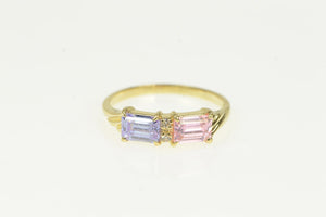 14K Pink & Purple Emerald Cut Cubic Zirconia Ring Yellow Gold