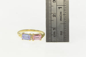 14K Pink & Purple Emerald Cut Cubic Zirconia Ring Yellow Gold