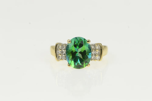 14K Green Spinel Diamond Cluster Accent Vintage Ring Yellow Gold