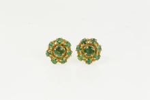 Load image into Gallery viewer, 14K Natural Emerald Round Halo Vintage Stud Earrings Yellow Gold