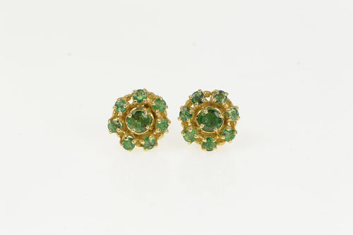14K Natural Emerald Round Halo Vintage Stud Earrings Yellow Gold