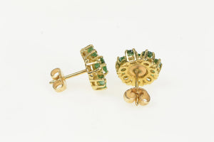 14K Natural Emerald Round Halo Vintage Stud Earrings Yellow Gold