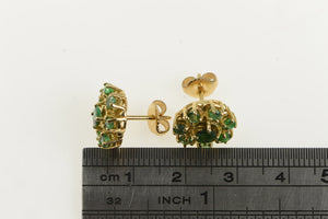14K Natural Emerald Round Halo Vintage Stud Earrings Yellow Gold