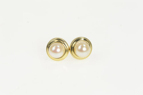 14K Classic Vintage 6.0mm Pearl Simple Stud Earrings Yellow Gold