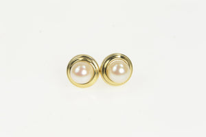 14K Classic Vintage 6.0mm Pearl Simple Stud Earrings Yellow Gold