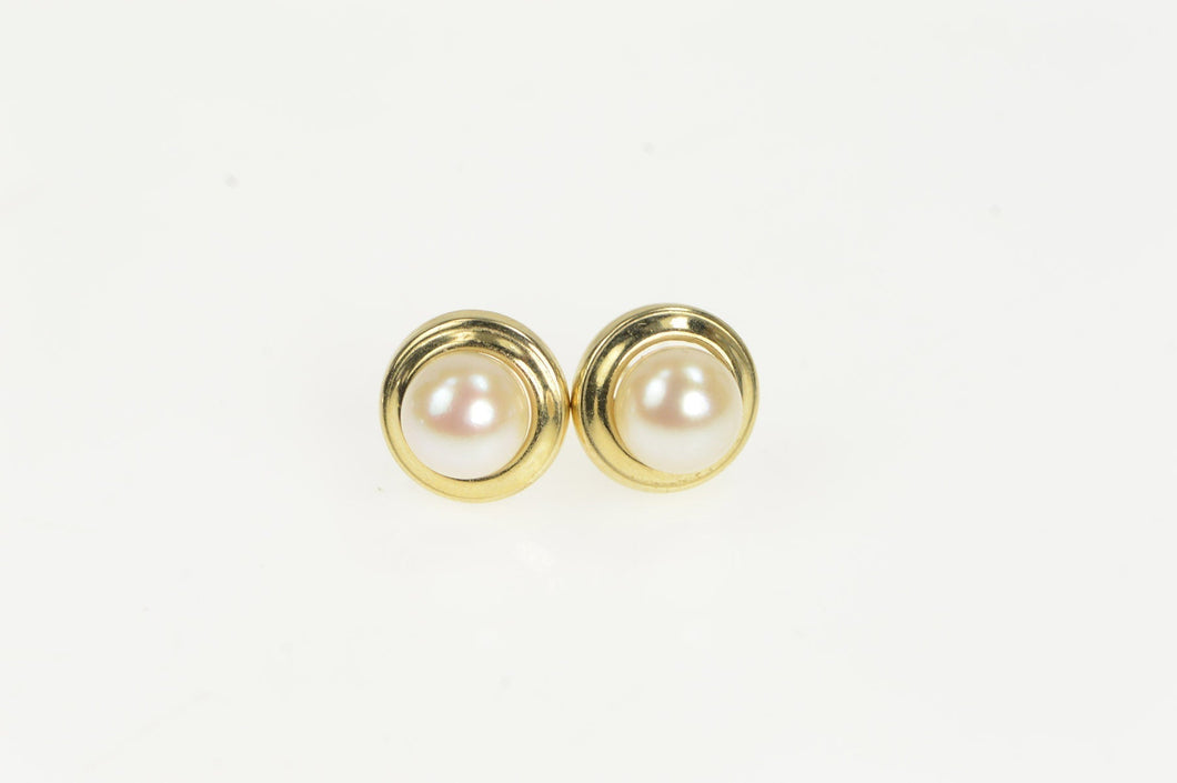 14K Classic Vintage 6.0mm Pearl Simple Stud Earrings Yellow Gold