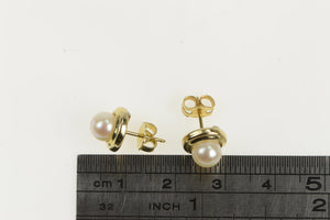14K Classic Vintage 6.0mm Pearl Simple Stud Earrings Yellow Gold