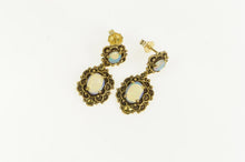 Load image into Gallery viewer, 14K 1960&#39;s Ornate Opal Scalloped Dangle Earrings Yellow Gold