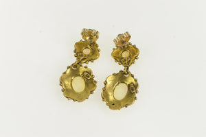 14K 1960's Ornate Opal Scalloped Dangle Earrings Yellow Gold