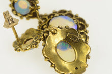 Load image into Gallery viewer, 14K 1960&#39;s Ornate Opal Scalloped Dangle Earrings Yellow Gold