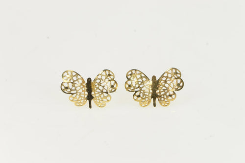 14K Ornate Filigree Butterfly Change Symbol Stud Earrings Yellow Gold