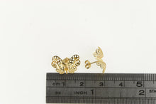 Load image into Gallery viewer, 14K Ornate Filigree Butterfly Change Symbol Stud Earrings Yellow Gold