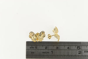 14K Ornate Filigree Butterfly Change Symbol Stud Earrings Yellow Gold