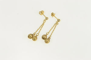 14K Grooved Ball Beaded Dangle Fringe Chain Earrings Yellow Gold