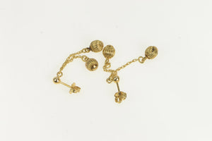 14K Grooved Ball Beaded Dangle Fringe Chain Earrings Yellow Gold