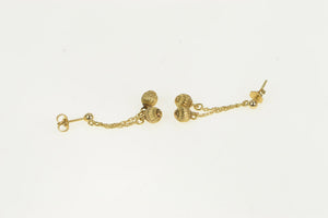 14K Grooved Ball Beaded Dangle Fringe Chain Earrings Yellow Gold