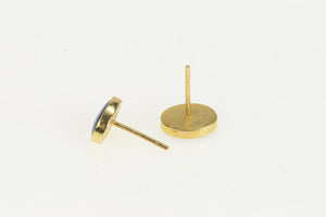 14K Retro Oval Lapis Lazuli Inlav Vintage Stud Earrings Yellow Gold