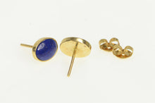 Load image into Gallery viewer, 14K Retro Oval Lapis Lazuli Inlav Vintage Stud Earrings Yellow Gold