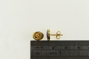14K Retro Oval Lapis Lazuli Inlav Vintage Stud Earrings Yellow Gold