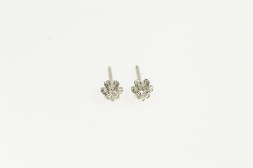 14K Classic Retro Vintage Diamond Solitaire Stud Earrings White Gold