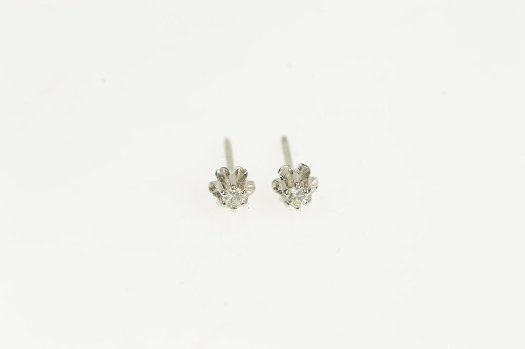 14K Classic Retro Vintage Diamond Solitaire Stud Earrings White Gold