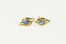 Load image into Gallery viewer, 14K Oval Blue Topaz Wavy Design Vintage Stud Earrings Yellow Gold