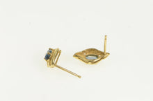 Load image into Gallery viewer, 14K Oval Blue Topaz Wavy Design Vintage Stud Earrings Yellow Gold