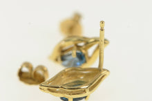 Load image into Gallery viewer, 14K Oval Blue Topaz Wavy Design Vintage Stud Earrings Yellow Gold