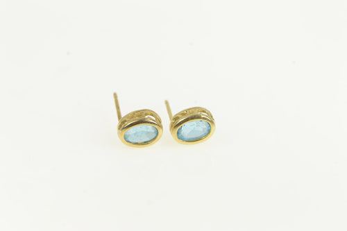 14K Oval Blue Topaz Solitaire Vintage Stud Earrings Yellow Gold