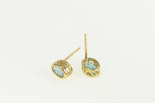 Load image into Gallery viewer, 14K Oval Blue Topaz Solitaire Vintage Stud Earrings Yellow Gold