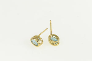 14K Oval Blue Topaz Solitaire Vintage Stud Earrings Yellow Gold