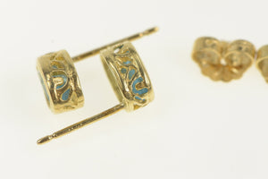 14K Oval Blue Topaz Solitaire Vintage Stud Earrings Yellow Gold