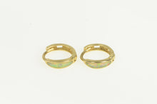 Load image into Gallery viewer, 14K 11.4mm Syn. Opal Inlay Huggies Hoop Fashion Earrings Yellow Gold